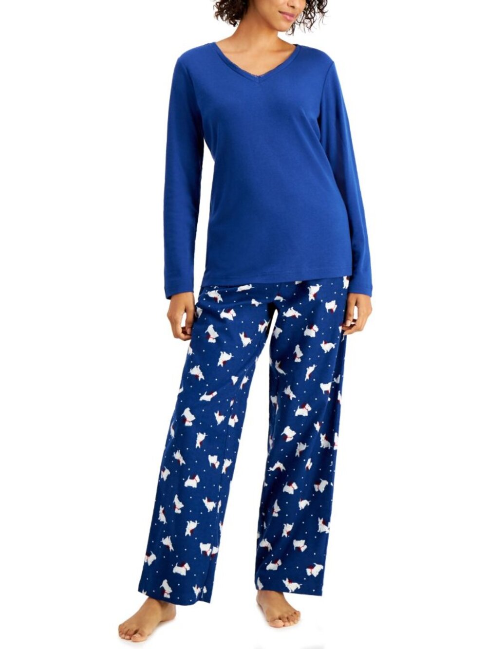 Charter Club Mixit Solid Top And Plaid Flannel Pajama Pants Set Womens